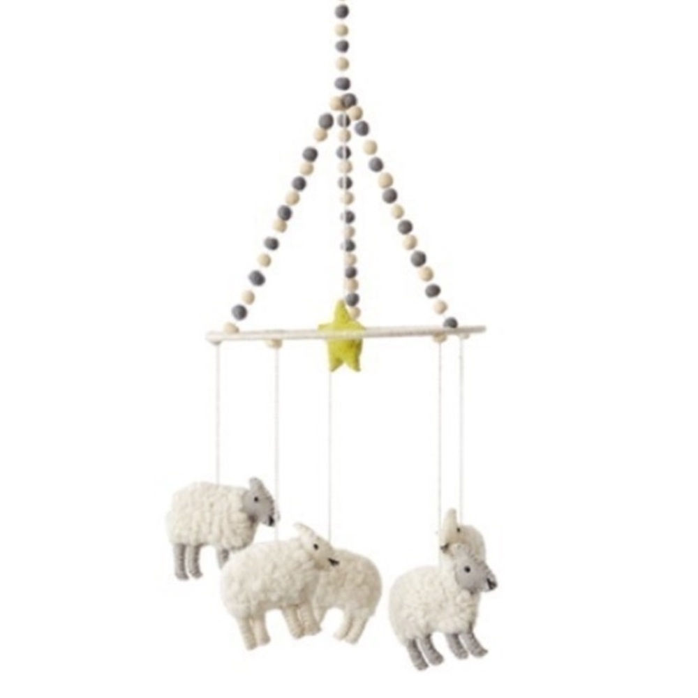 Anthropologie Wool Sheep Baby Mobile with Star Accent for nursery